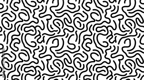 Edge-Perfect Seamless Monoline Squiggle Pattern, Organic Contour Paths Minimal Vector