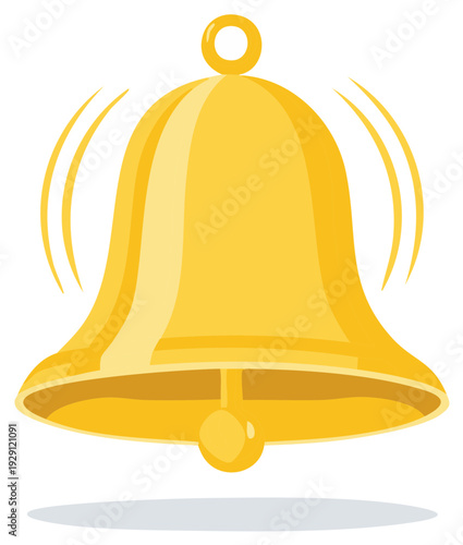 Illustration of a ringing golden bell with sound waves emanating from it