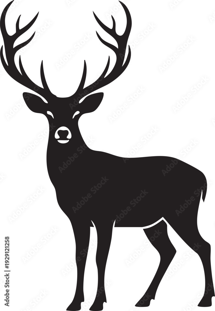 Obraz premium Majestic black deer or stag vector icon representing wildlife, nature and forest animal.
