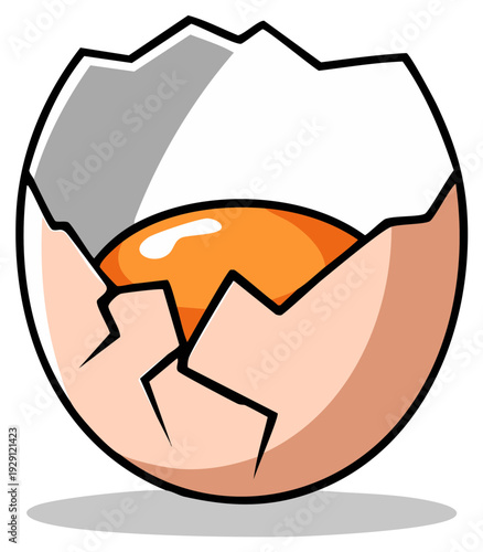 Cracked egg with golden yolk ready for cooking in a cartoon style.