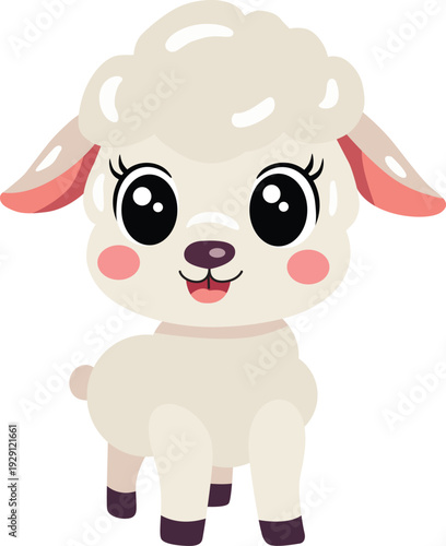Adorable Little White Lamb Character With Big Sparkly Eyes