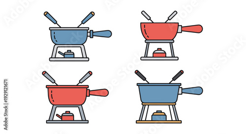 Fondue Pot Line art clean bright color illustration
