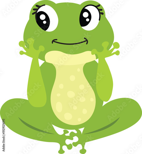 Adorable Green Frog Character Sitting with Big Expressive Eyes