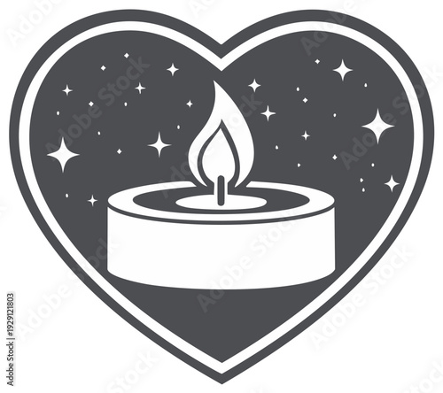 Glowing Candle Flame Illuminates Heart Surrounded by Stars Symbolizing Love and Hope