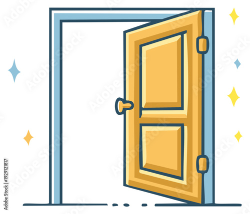 Open wooden door with sparkling glow inviting new beginnings or fresh opportunities