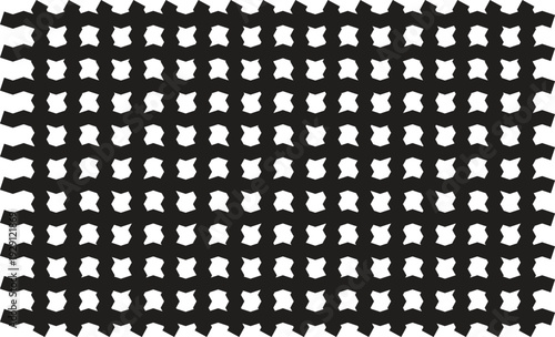 A black and white grid pattern with small white shapes on a black background.