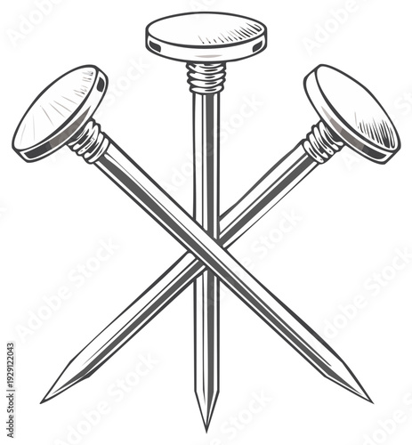 Three nails crossed symbol illustration