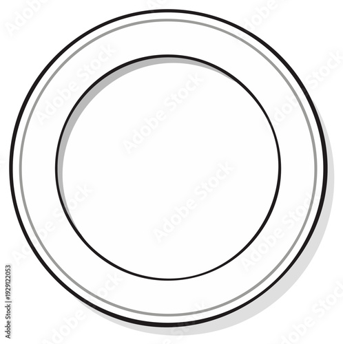 Isolated vector illustration of round white plate with gray shadow for food presentation and serving
