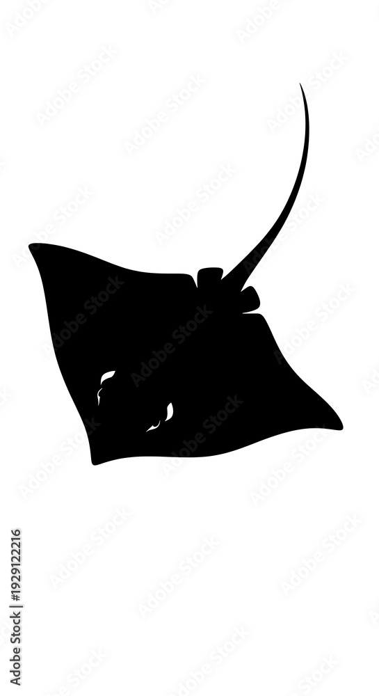 Fototapeta premium Black silhouette of a stingray swimming.