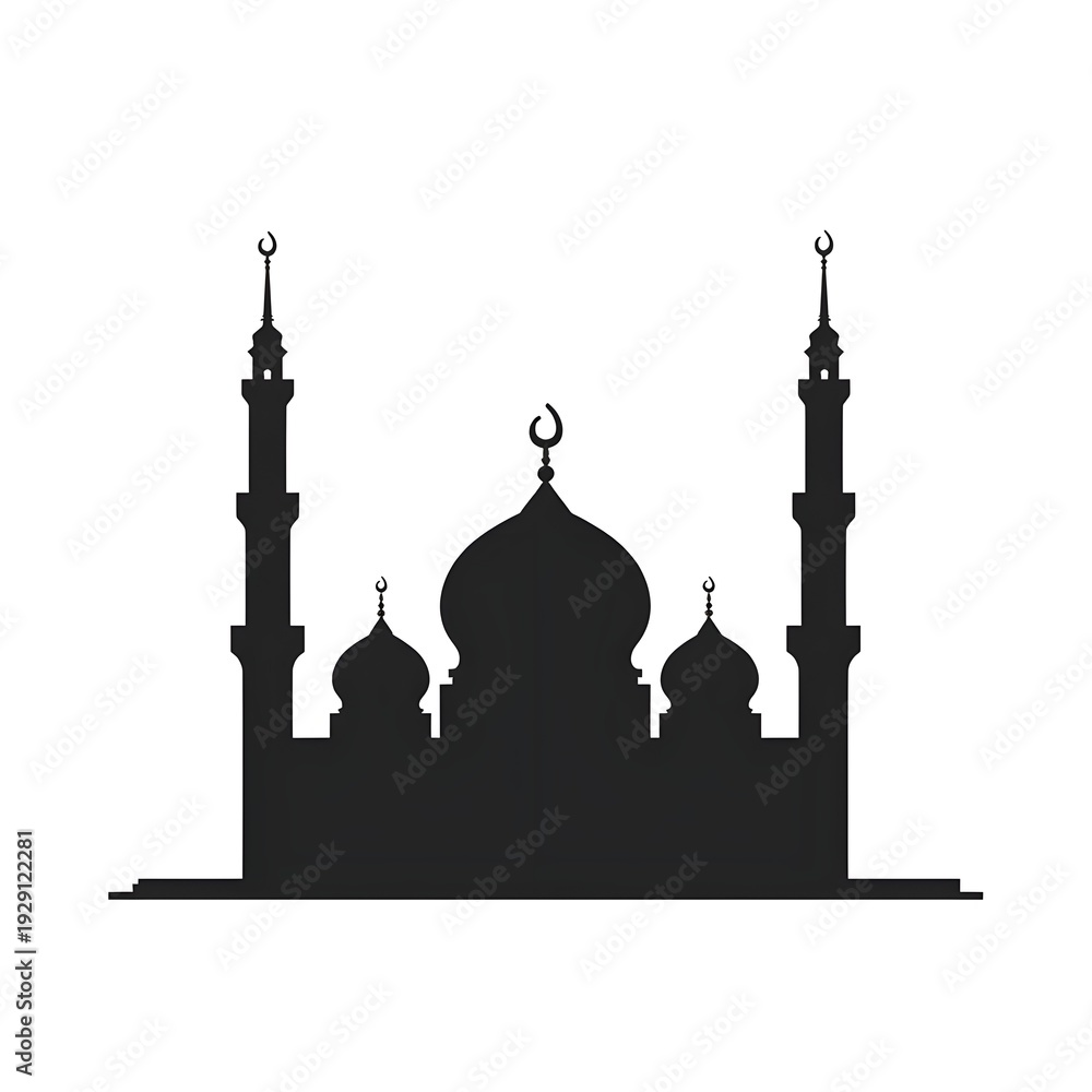 Fototapeta premium Minimalist black grand mosque silhouette flat icon vector