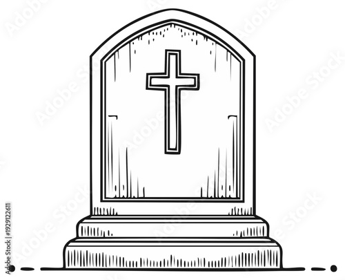 Hand Drawn Gravestone With Christian Cross Symbol Isolated Graphic Element