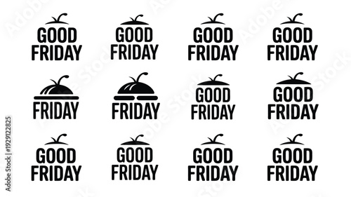 Good friday silhouette icons set black religious symbols on white background for easter or holy week celebrations