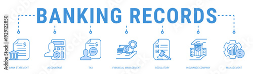 Banking Records web banner icon vector illustration with Bank Statement, Accountant, Tax, Financial Management, Regulatory and Insurance Company