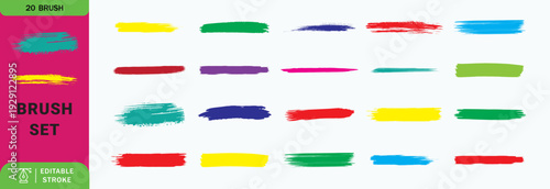 Straight line vector brush strokes. Color hand drawn stripes, smears. Paint roller line brushstrokes set. Rough grunge linocut stamp thick paint line textures. Grungy sketchy rectangle textboxes pack
