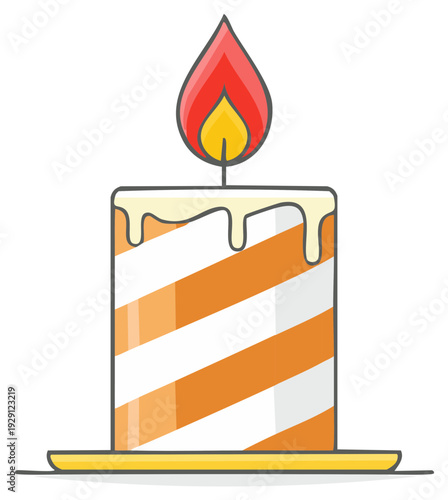 Festive Striped Candle Burning Brightly With Orange and White Stripes Vector Image