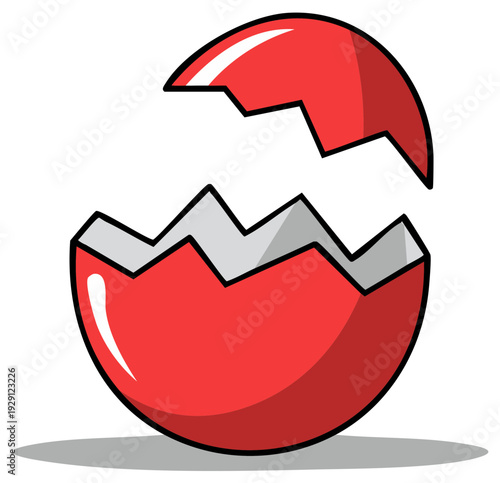 Bright Red Cracked Eggshell Showing Inner Gray Detail