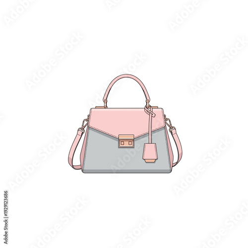 Pink and Gray Leather Handbag with Gold Hardware and Strap