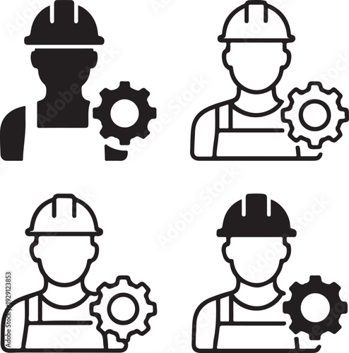 Industrial Workers Day Icon Design, Industrial workers day celebration, Industrial workers day awareness campaign, Industrial workers day tribute promotion solid black line vector on white background