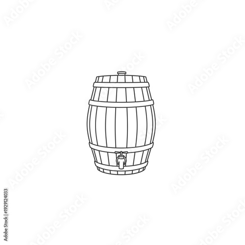 Old Wooden Barrel with Spigot - Vintage Container Illustration