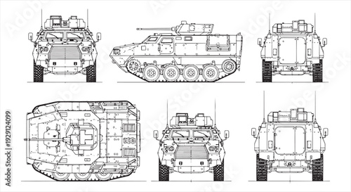 Military Tank Blueprint – Armored Vehicle Engineering CAD Technical Drawing