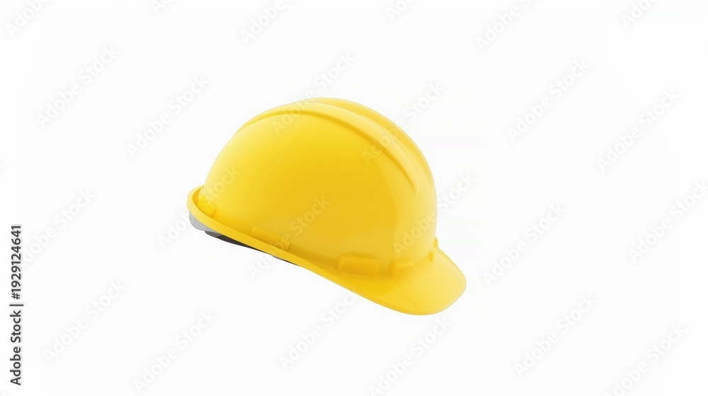 Fototapeta premium A bright yellow hard hat resting on a white background