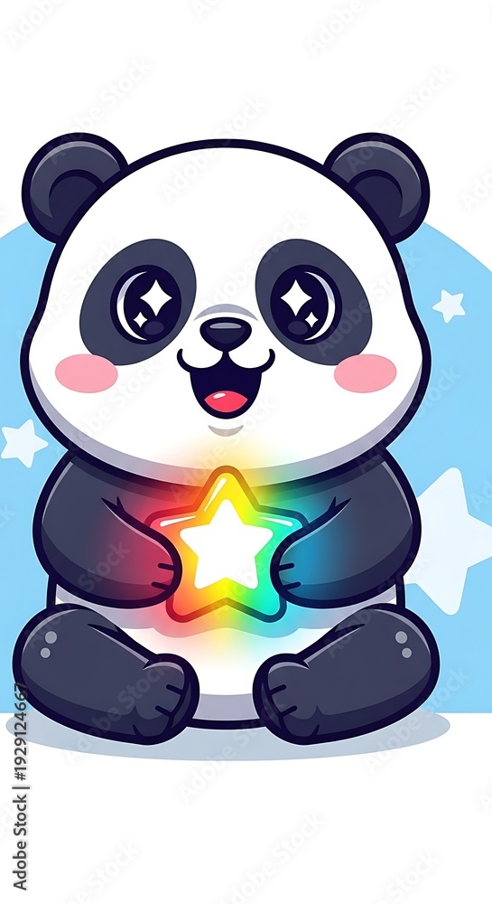 Naklejka premium Cute cartoon panda with rainbow star.