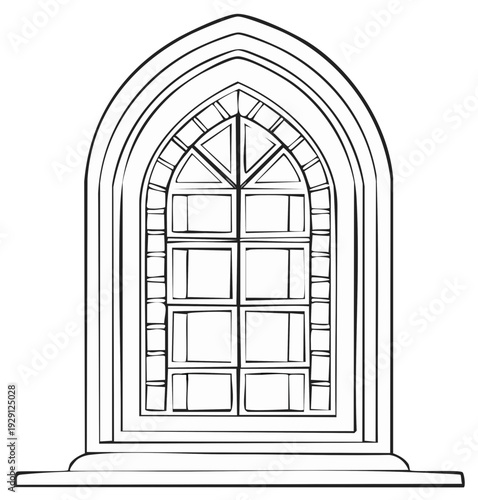 Gothic Window Line Art Architectural Element Vintage Building Detail