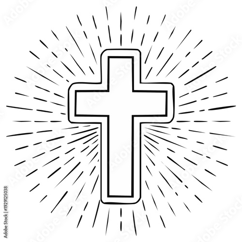 Stylized Christian Cross with Radiant Rays