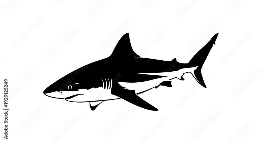 Obraz premium Black shark silhouette swimming ocean.