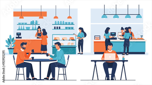  Crowded Modern Food Court or Cafe Scene