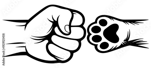 Creative Illustration Of A Human Fist Bump With A Dog Paw, Celebrating The Strong Bond And Friendship Between Humans And Their Best Pet Friends