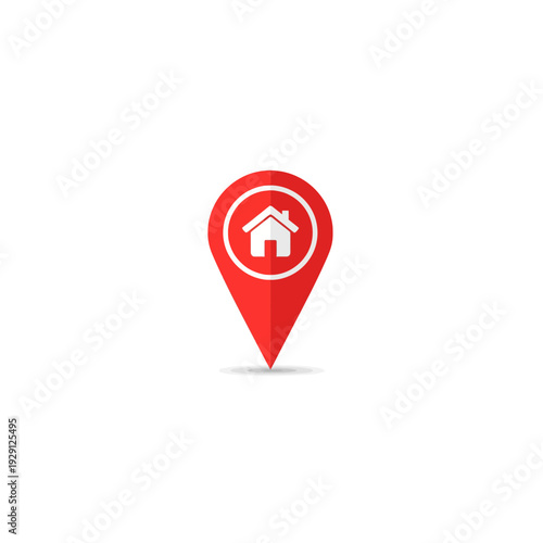 Red House Location Pin Map Pointer Icon Flat Design Navigation Symbol