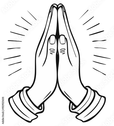 Illustrative Outline of Two Hands Clasped Together in Prayer with a Spiritual Aura