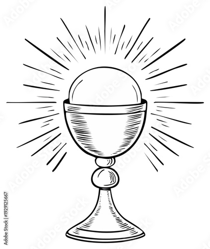 Chalice with host, religious symbol, vintage hand drawn illustration