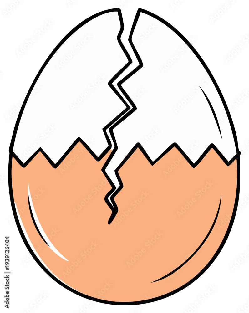 Obraz premium Cracked Eggshell Illustration, Broken Egg, Empty Eggshell, Outline Style, Food Design, Culinary Concept