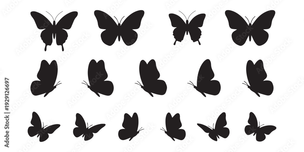 Obraz premium Butterfly Silhouette Collection Black Vector Icon Set.