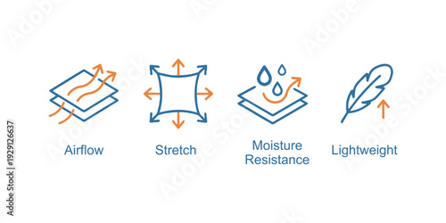 Airflow and Fabric Performance Line Icons Vector Illustration.
