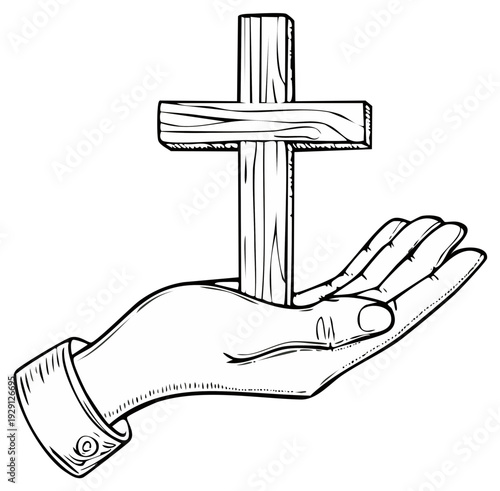Hand holds wooden Christian cross offering hope and faith symbol