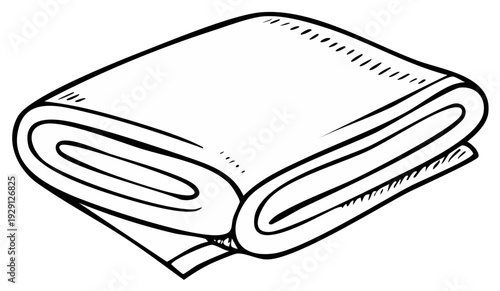 Folded blanket or towel illustration, black and white line art