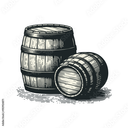 Vintage Engraved Wooden Barrels for Wine, Beer, or Whiskey Storage
