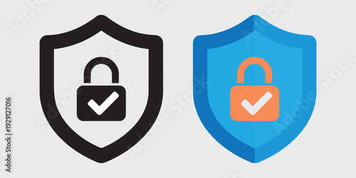 Security Shield with Lock and Checkmark Icon Set.
