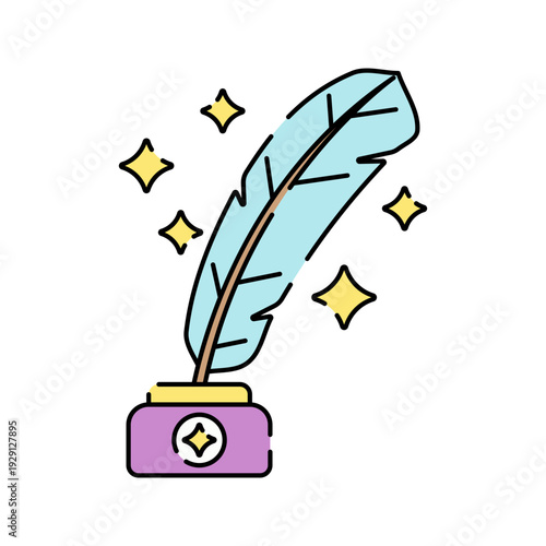 Magic Feather Flat design style glowing feather pen symbolizing spells ideal for wizard writing fantasy and magic graphics
