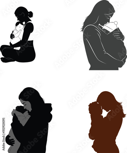 Mother day concept with silhouette images of pregnant women and mother holding baby