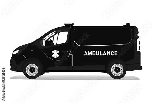 Modern black ambulance van vehicle side view illustration