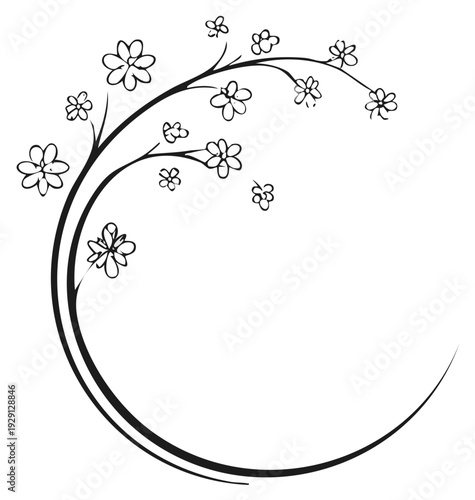 Delicate Cherry Blossom Branch Flourishes in an Elegant Circular Design