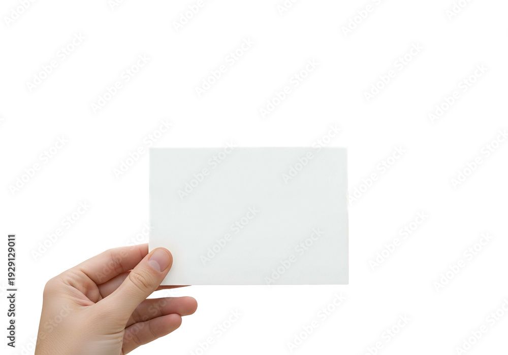 Fototapeta premium Human Hand Holding Blank White Card Against Black Background