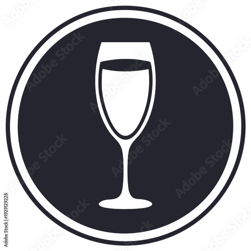 Elegant wine glass silhouette within a dark circle and white border icon symbol