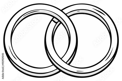 Interlocked Rings Symbolizes Unity and Partnership in Minimalist Outline Style for Marriage or Teamwork