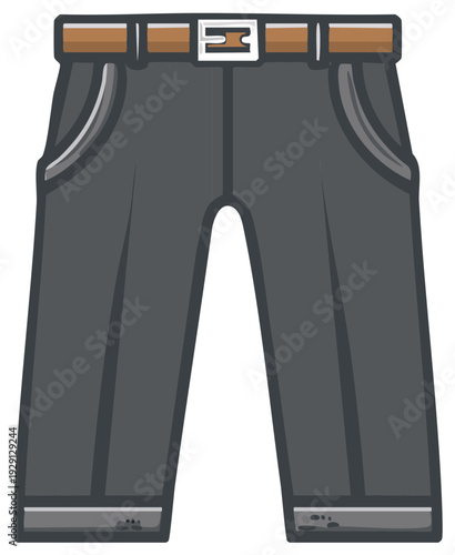 Professional Dark Gray Trousers with Brown Belt Flat Vector Illustration