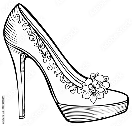 Elegant high heel shoe illustration with floral embellishments